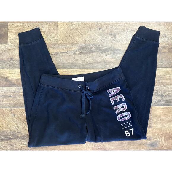 Y2K Aeropostale Black Branded Womens Graphic Letter Jogger Sweatpants M - Picture 5 of 7